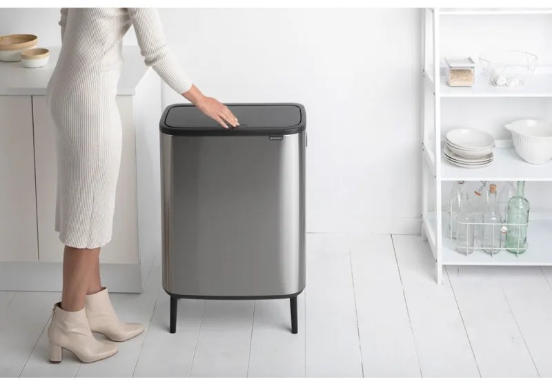 Κάδος Brabantia Bo Touch Hi 1001265, 2x30 l, Στεγανή εφαρμογή στον τοίχο, Ρύθμιση ποδιού, Ανθεκτικό στα δακτυλικά αποτυπώματα, Inox/matt