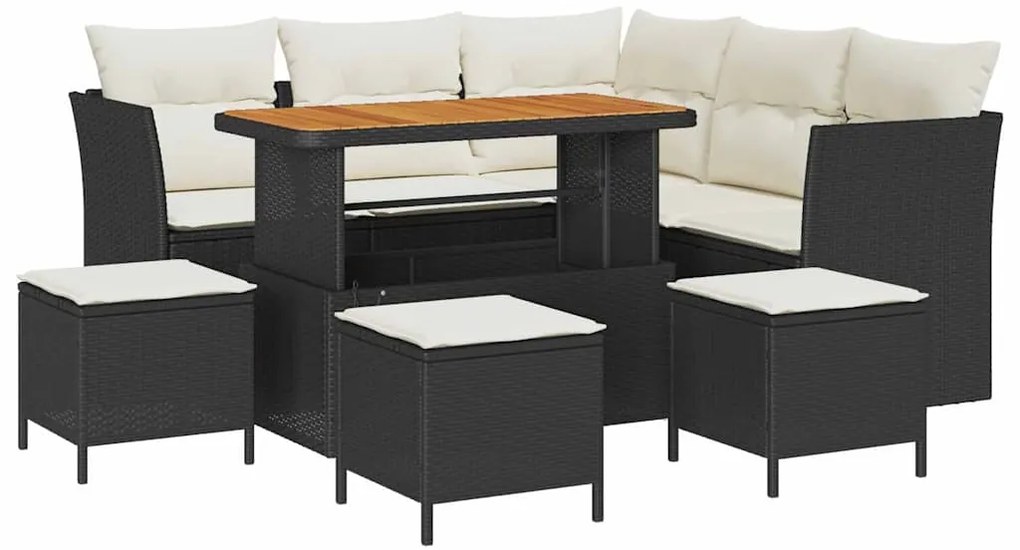 vidaXL Σετ Κήπου 9 Τεμαχίων  με Μαύρα Μαξιλάρια Poly Rattan Acacia