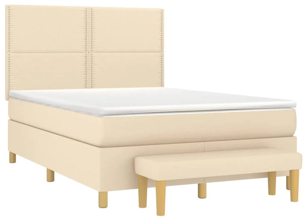 vidaXL Κρεβάτι Boxspring με Στρώμα Κρεμ 140x190 εκ. Υφασμάτινο