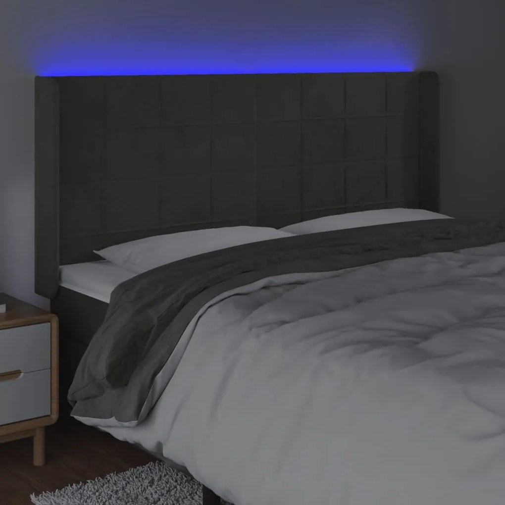 Κεφαλάρι Κρεβατιού LED Σκούρο Γκρι 203x16x118/128εκ. Βελούδινο 3124115