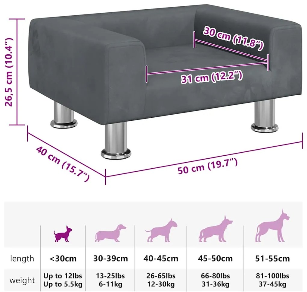 vidaXL Κρεβάτι Σκύλου Σκούρο Γκρι 50x40x26,5 εκ. Βελούδινο