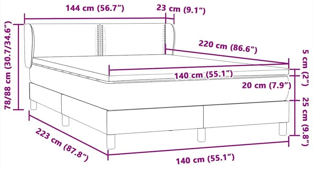 Box Spring Κρεβάτι με στρώμα Σκούρο γκρι 140x220 cm Βελούδινο - Γκρι