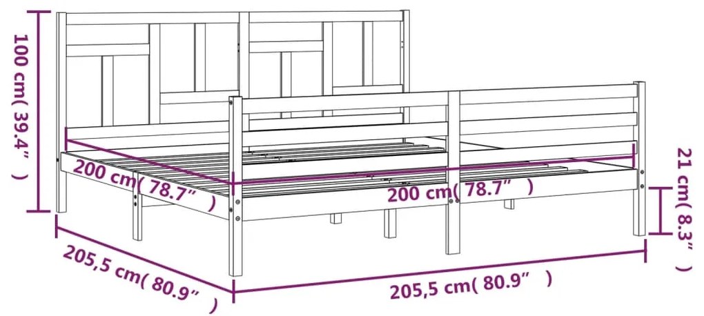 Πλαίσιο Κρεβατιού με Κεφαλάρι Γκρι 200x200 εκ. Μασίφ Ξύλο - Γκρι