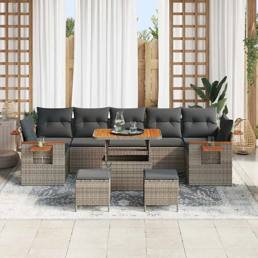 vidaXL Σετ Καναπέ Κήπου με μαξιλάρι 10 pcs Γκρι 90 x 55 x 71 cm