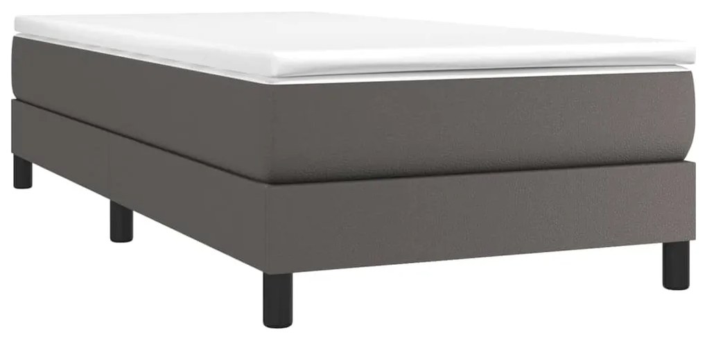 Κρεβάτι Boxspring με Στρώμα Γκρι 90x200 εκ. από Συνθετικό Δέρμα - Γκρι