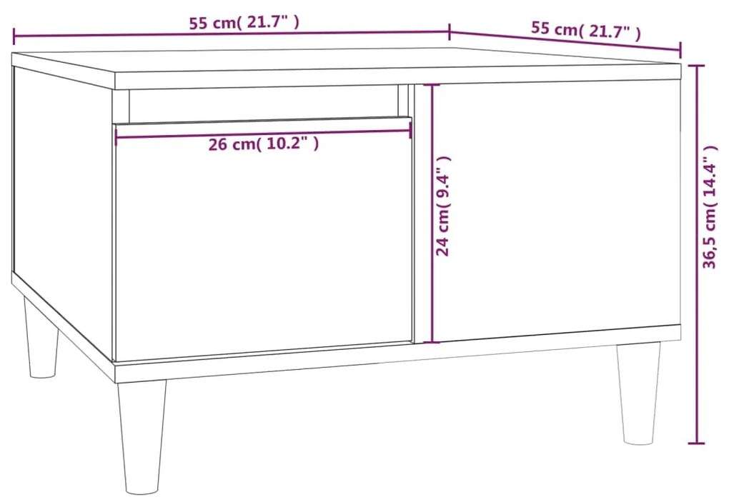 Τραπεζάκι Σαλονιού Καφέ Δρυς 55x55x36,5 εκ. Επεξεργασμένο Ξύλο - Καφέ