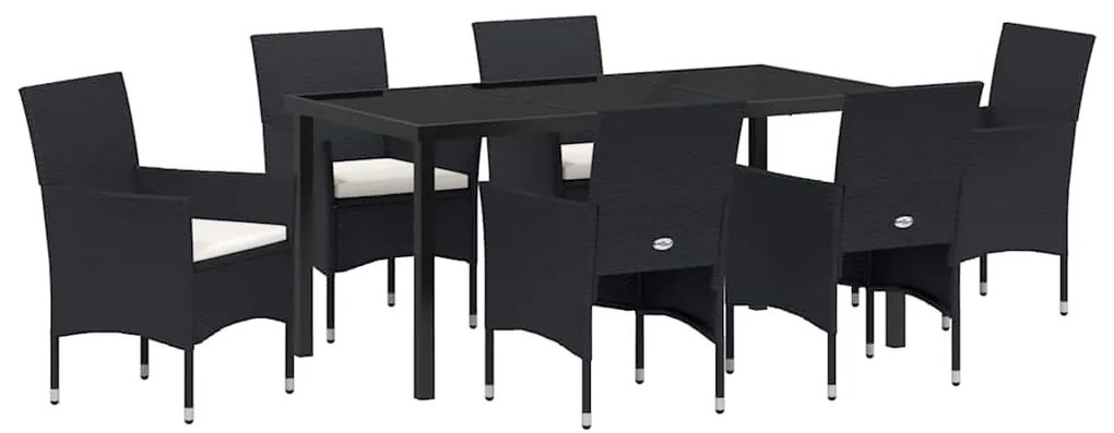 vidaXL Σέτ φαγητού για κήπο με μαξιλάρι 7 pcs Μαύρο Πολυ ράταν