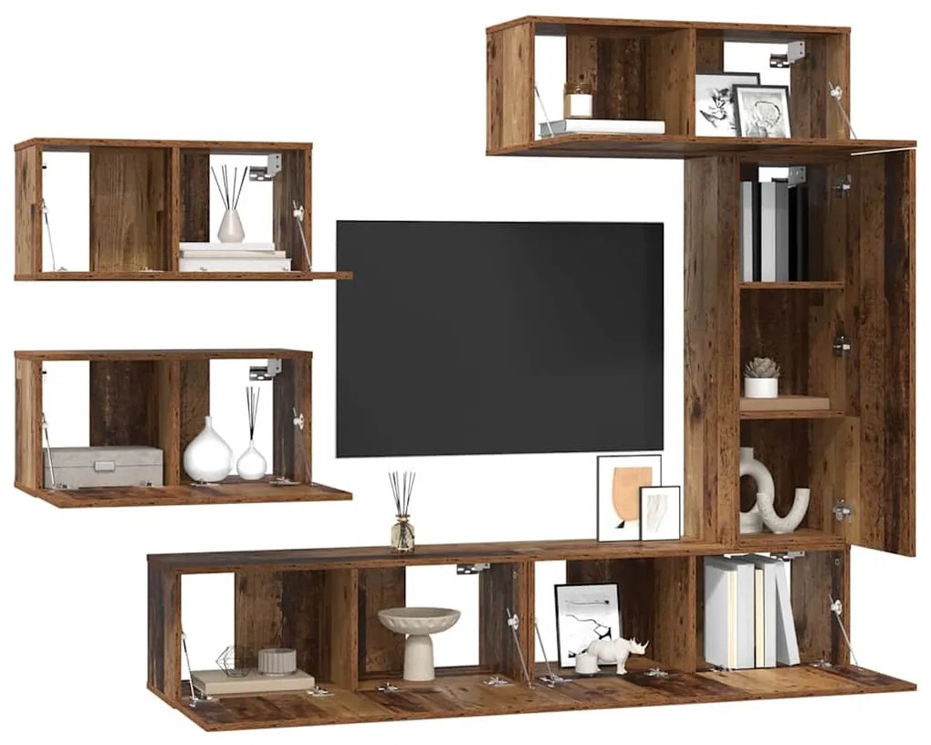 vidaXL Σετ επίπλου τηλεόρασης 6 pcs Παλαιό ξύλο 30.5 x 30 x 90 cm
