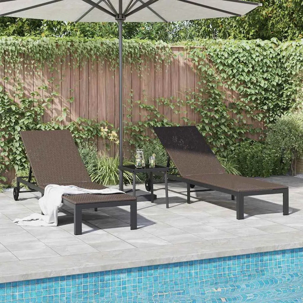 vidaXL Ήλιο-κρεβάτι 2 pcs Καφέ 40 x 39 x 40.5εκ συνθετικό ρατάν