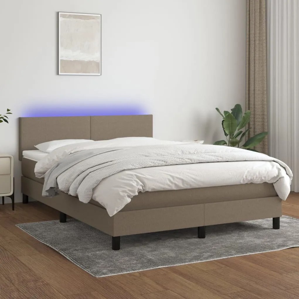 vidaXL Κρεβάτι Boxspring με Στρώμα &amp; LED Taupe 140x200 εκ. Υφασμάτινο