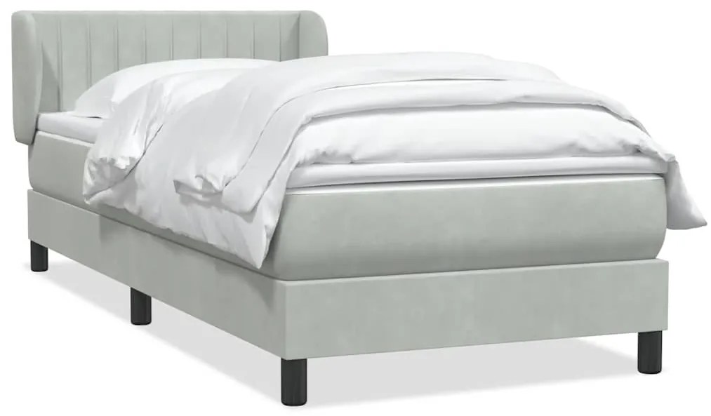 vidaXL Κρεβάτι Boxspring με Στρώμα Ανοιχτό Γκρι 80x210 εκ. Βελούδινο