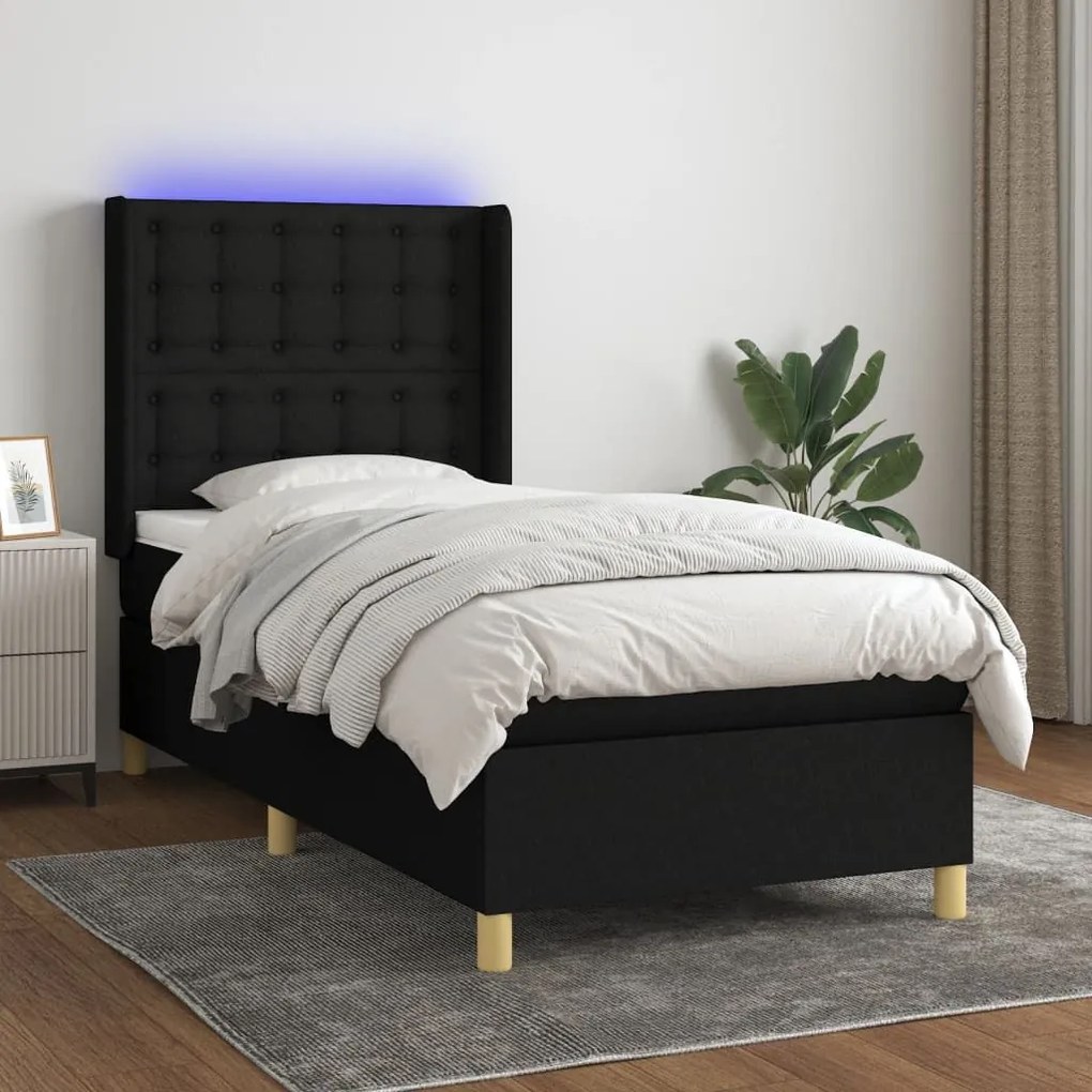 ΚΡΕΒΑΤΙ BOXSPRING ΜΕ ΣΤΡΩΜΑ &amp; LED ΜΑΥΡΟ 90X190 ΕΚ. ΥΦΑΣΜΑΤΙΝΟ 3139159