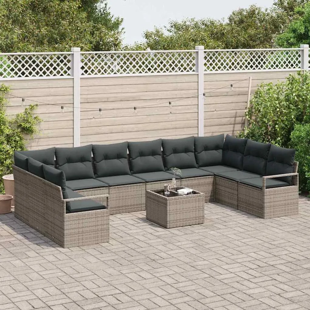 vidaXL Σετ Καναπέ Κήπου 11 pcs Γκρι Πολυ ράταν