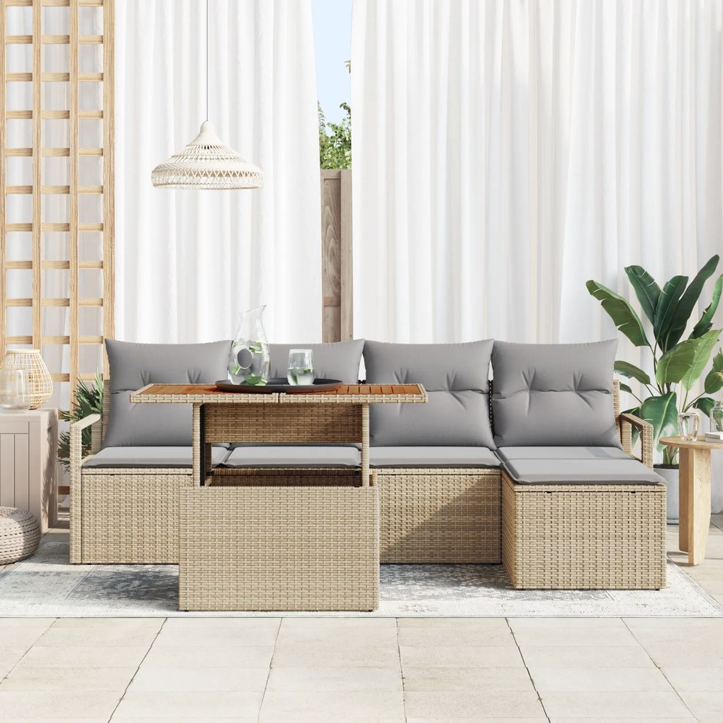 vidaXL Σετ Σαλονιού Κήπου με μαξιλάρι 6 pcs Μπεζ και Γκρι
