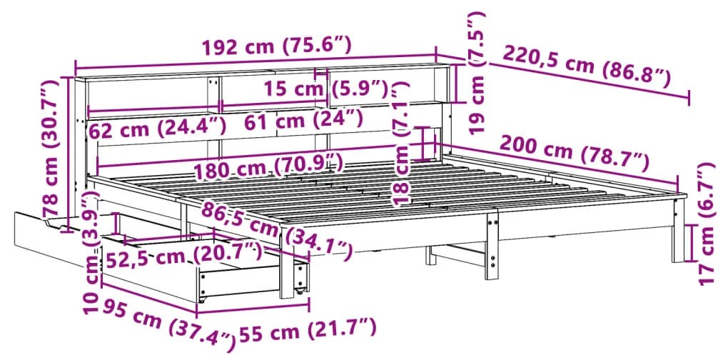 ΚΡΕΒΑΤΙ ΒΙΒΛΙΟΘΗΚΗ ΧΩΡΙΣ ΣΤΡΩΜΑ 180X200 ΕΚ ΜΑΣΙΦ ΞΥΛΟ ΠΕΥΚΟΥ 3309800