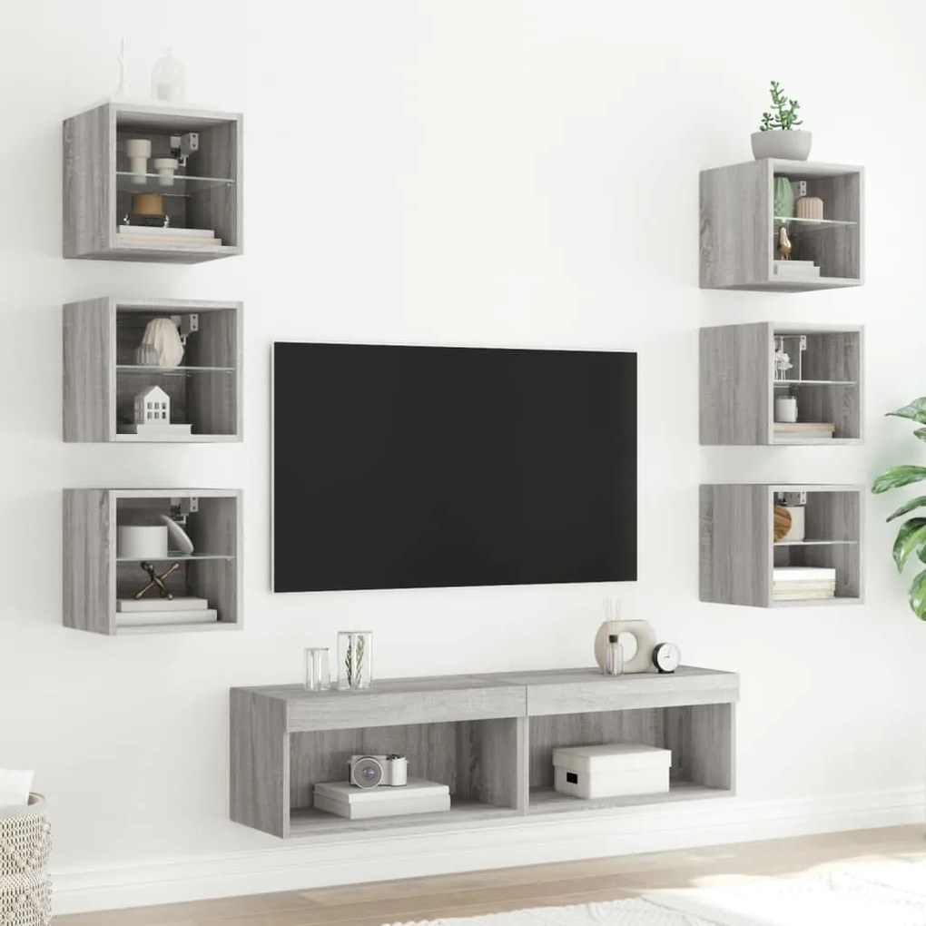 vidaXL Έπιπλα Τοίχου Τηλεόρασης 8 τεμ. LED Γκρι Sonoma από Επεξ. Ξύλο