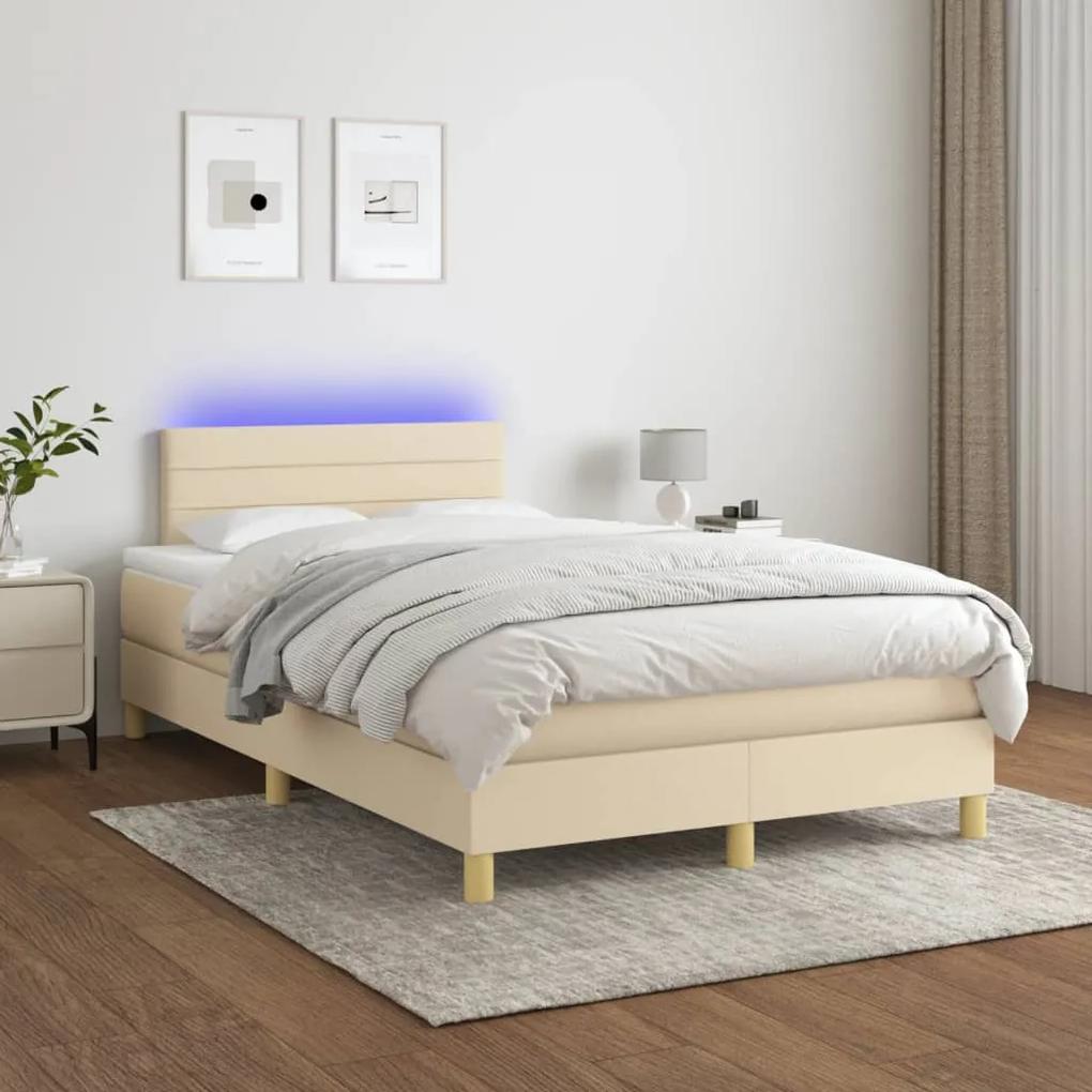 vidaXL Κρεβάτι Boxspring με Στρώμα & LED Κρεμ 120x190 εκ. Υφασμάτινο