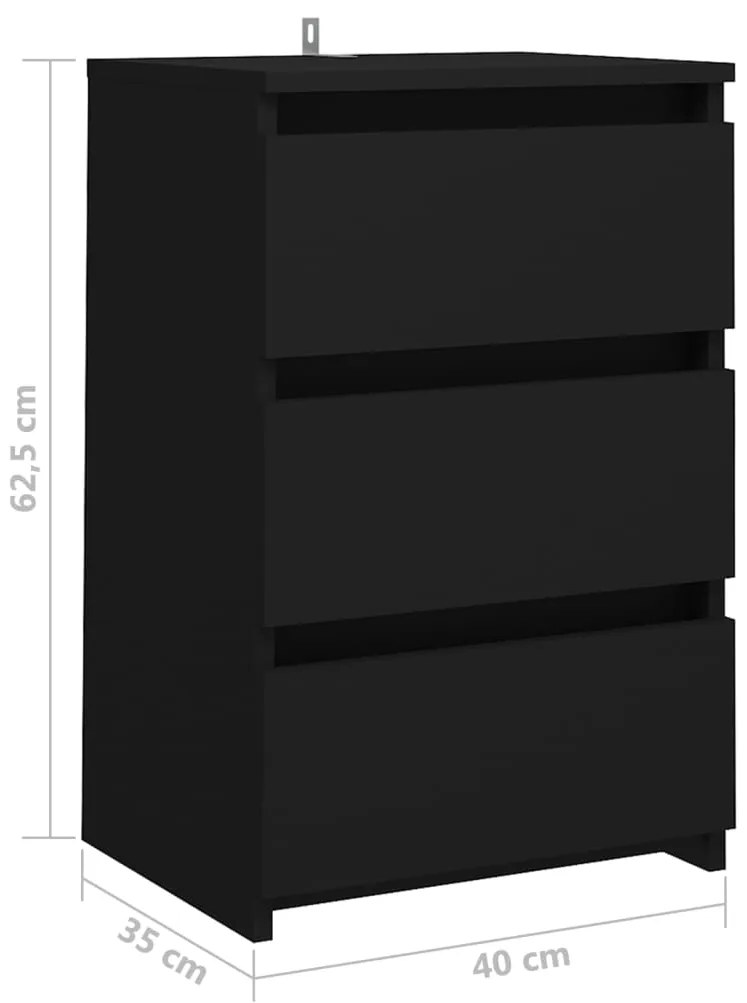 vidaXL Κομοδίνο Μαύρο 40 x 35 x 62,5 εκ. από Επεξ. Ξύλο