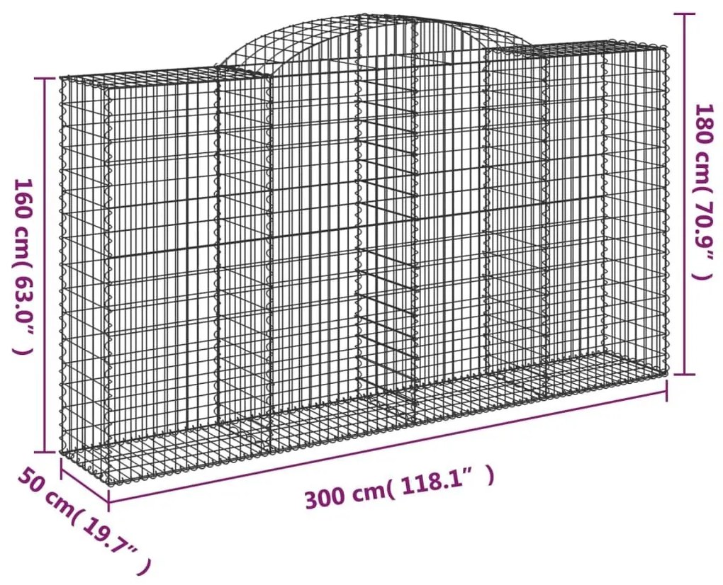 Συρματοκιβώτια Τοξωτά 11 τεμ. 300x50x160/180 εκ. Γαλβαν. Ατσάλι - Ασήμι