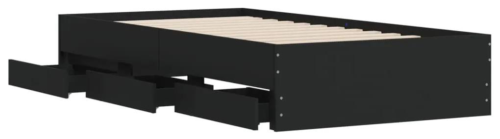 vidaXL Πλαίσιο Κρεβατιού με Συρτάρια Μαύρο 90x190 εκ. Επεξ. Ξύλο