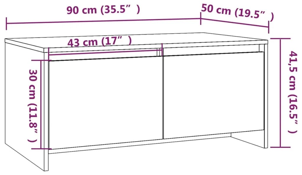 Τραπεζάκι Σαλονιού Λευκό 90 x 50 x 41,5 εκ. από Επεξ. Ξύλο - Λευκό