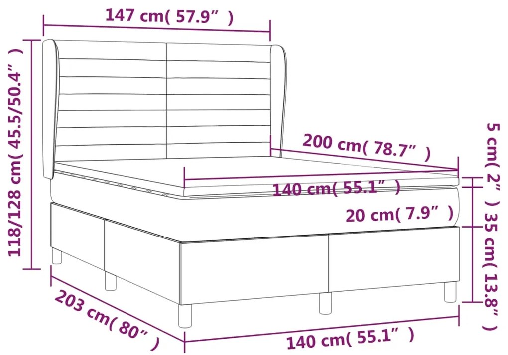 Κρεβάτι Boxspring με Στρώμα Μπλε 140x200 εκ. Υφασμάτινο - Μπλε