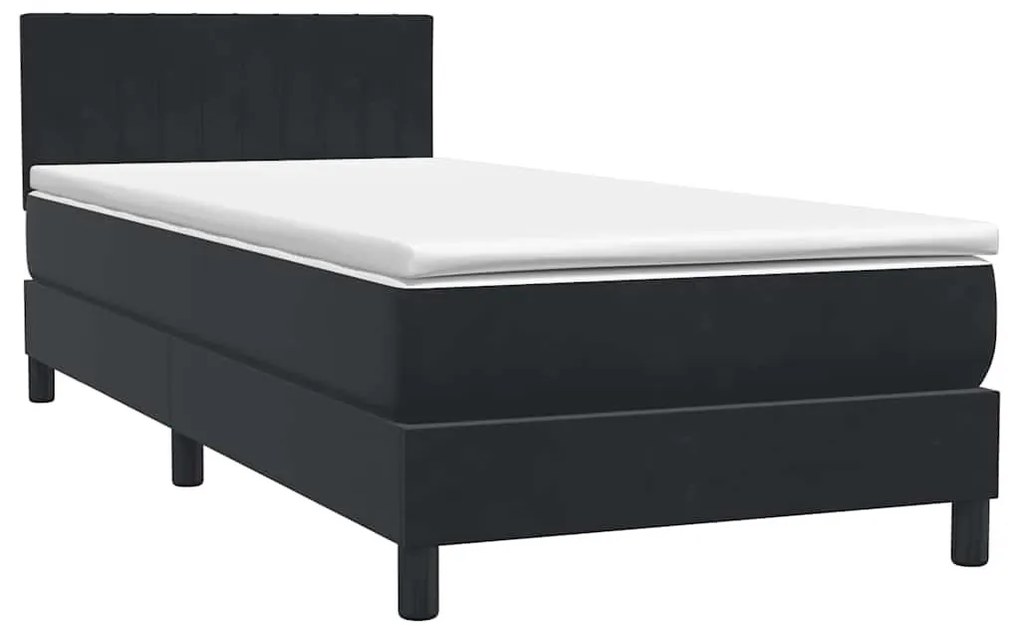 Κρεβάτι Boxspring με Στρώμα Μαύρο 90x210 εκ. Βελούδινο - Μαύρο