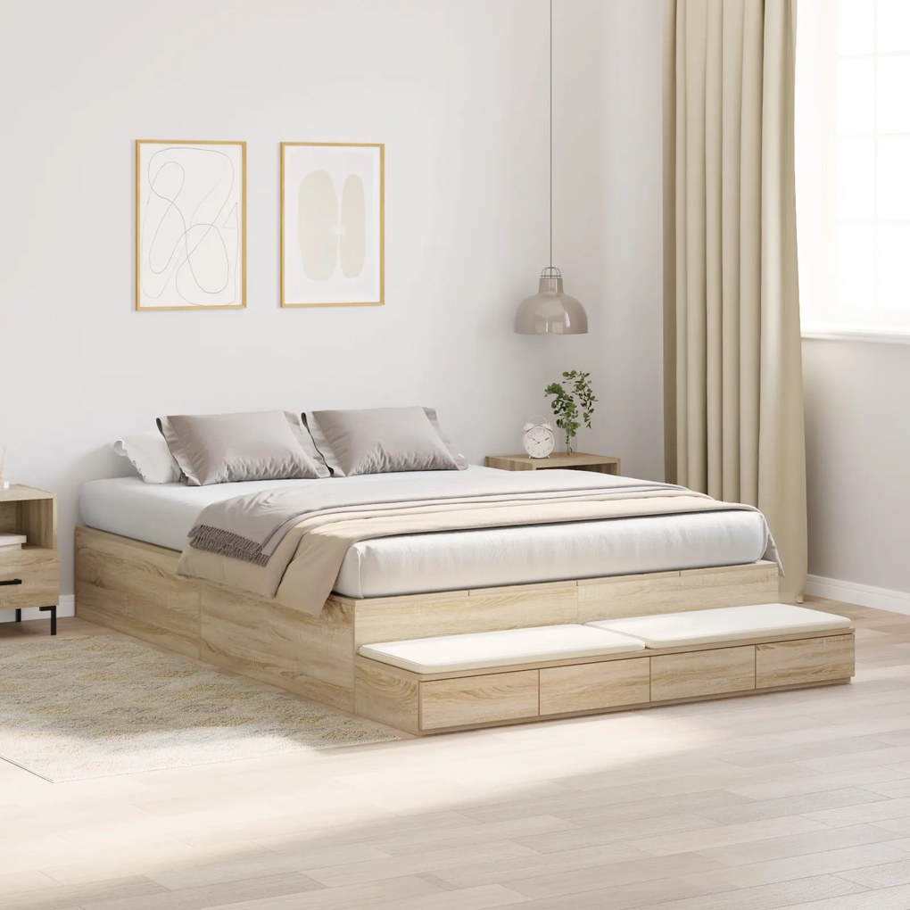 vidaXL Κρεβάτι Αποθήκευσης σε Χρώμα Σοένα 135x190 εκ.