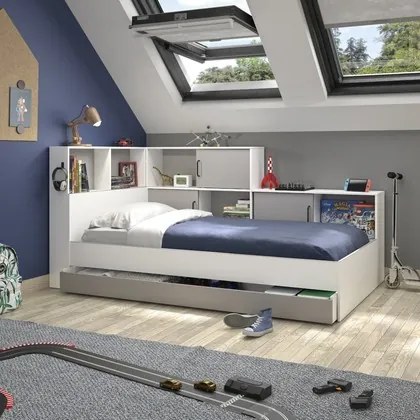 Epiplo World  Erwan κρεβάτι μονό 120x221εκ. ( για στρώμα 90x200εκ. ) Moon Grey/White με αποθηκευτικό συρτάρι &amp; ανατομικό πλαίσιο BEST-15345879