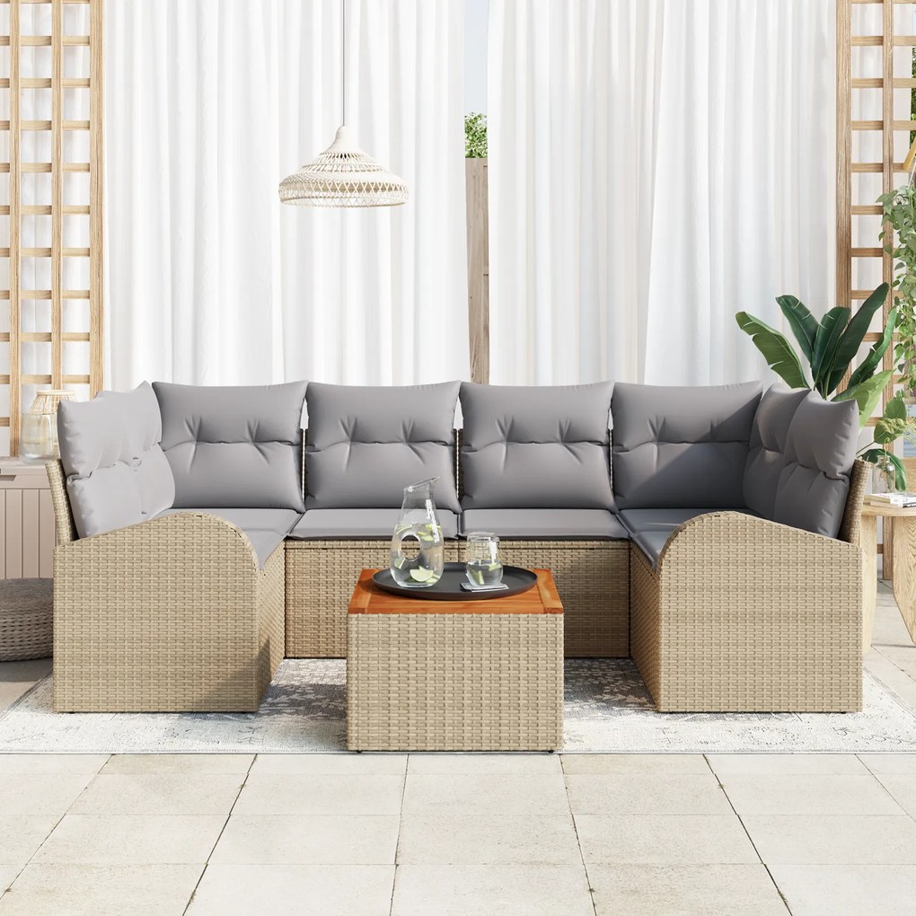 vidaXL Σετ Καθιστικού Κήπου 7 pcs Beige, ανοιχτό γκρι Μεγάλο