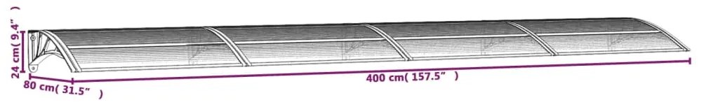 Στέγαστρο Πόρτας Γκρι &amp; Διαφανές 400 x 75 εκ. από Πολυκαρβονικό - Γκρι