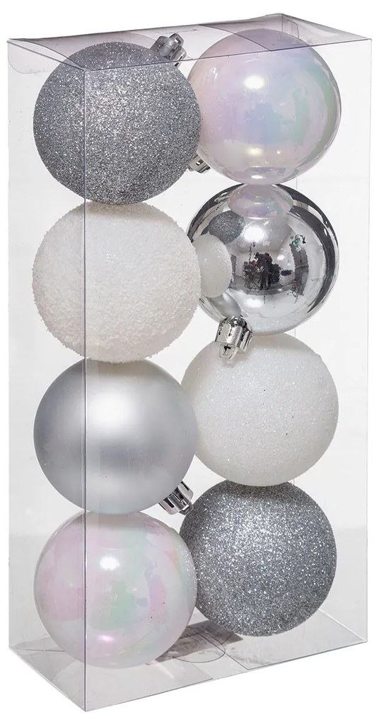 Χριστουγεννιάτικες Μπάλες (Σετ 8τμχ) A-S Xmas Balls Silver/White 129170AB