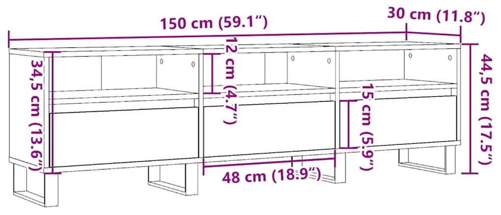 Έπιπλο Τηλεόρασης τεχνίτης Δρυς 150x30x44,5 εκ. - Καφέ