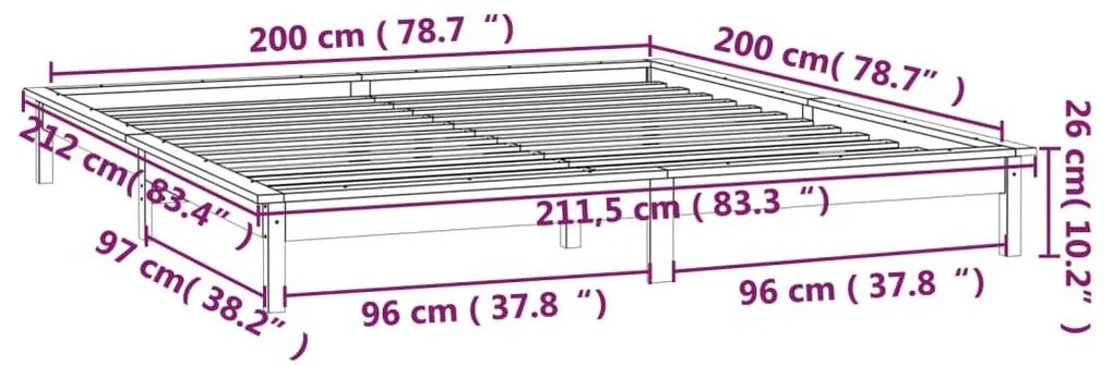 Πλαίσιο Κρεβατιού με LED Γκρι 200 x 200 εκ. από Μασίφ Ξύλο - Γκρι