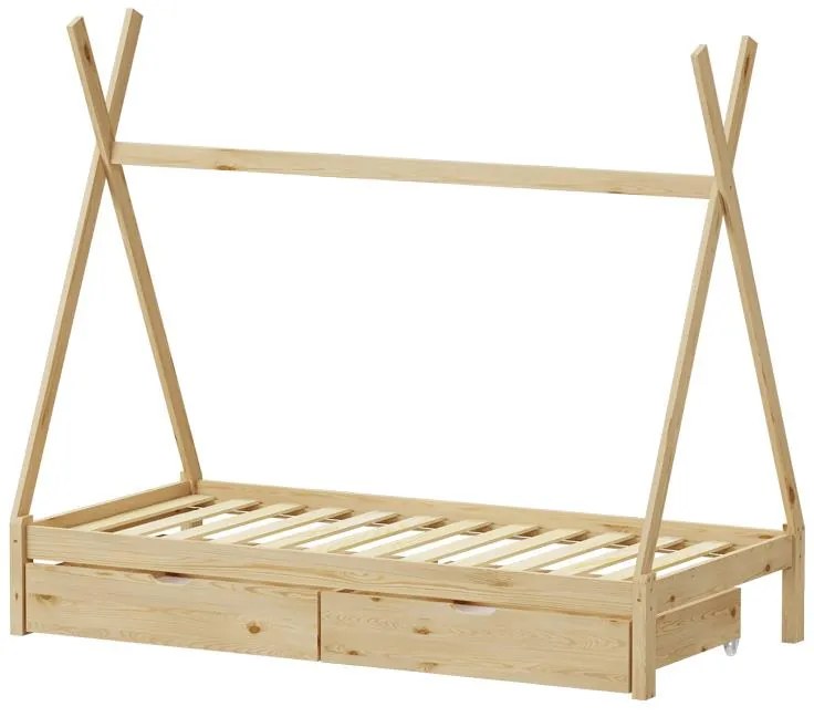Κρεβάτι παιδικό Lalitto τύπου Montessori με 2 συρτάρια ξύλο πεύκου φυσικό 90x190 εκ. 90x190x170 εκ.