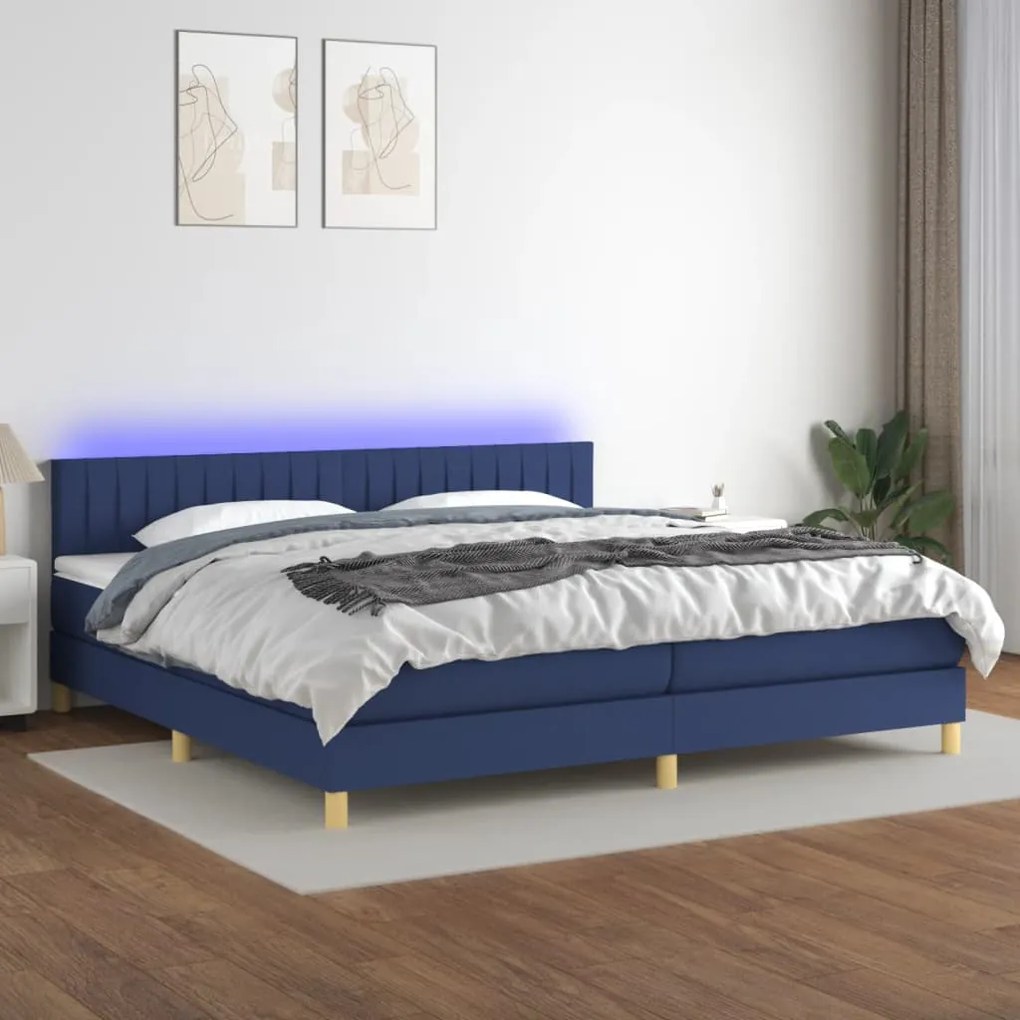 vidaXL Κρεβάτι Boxspring με Στρώμα &amp; LED Μπλε 200x200 εκ. Υφασμάτινο