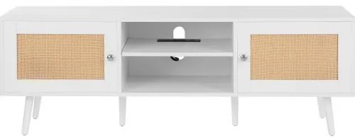 VEVOR Rattan TV Stand for 65&quot; TV Boho TV Stand with Build-in Socket White