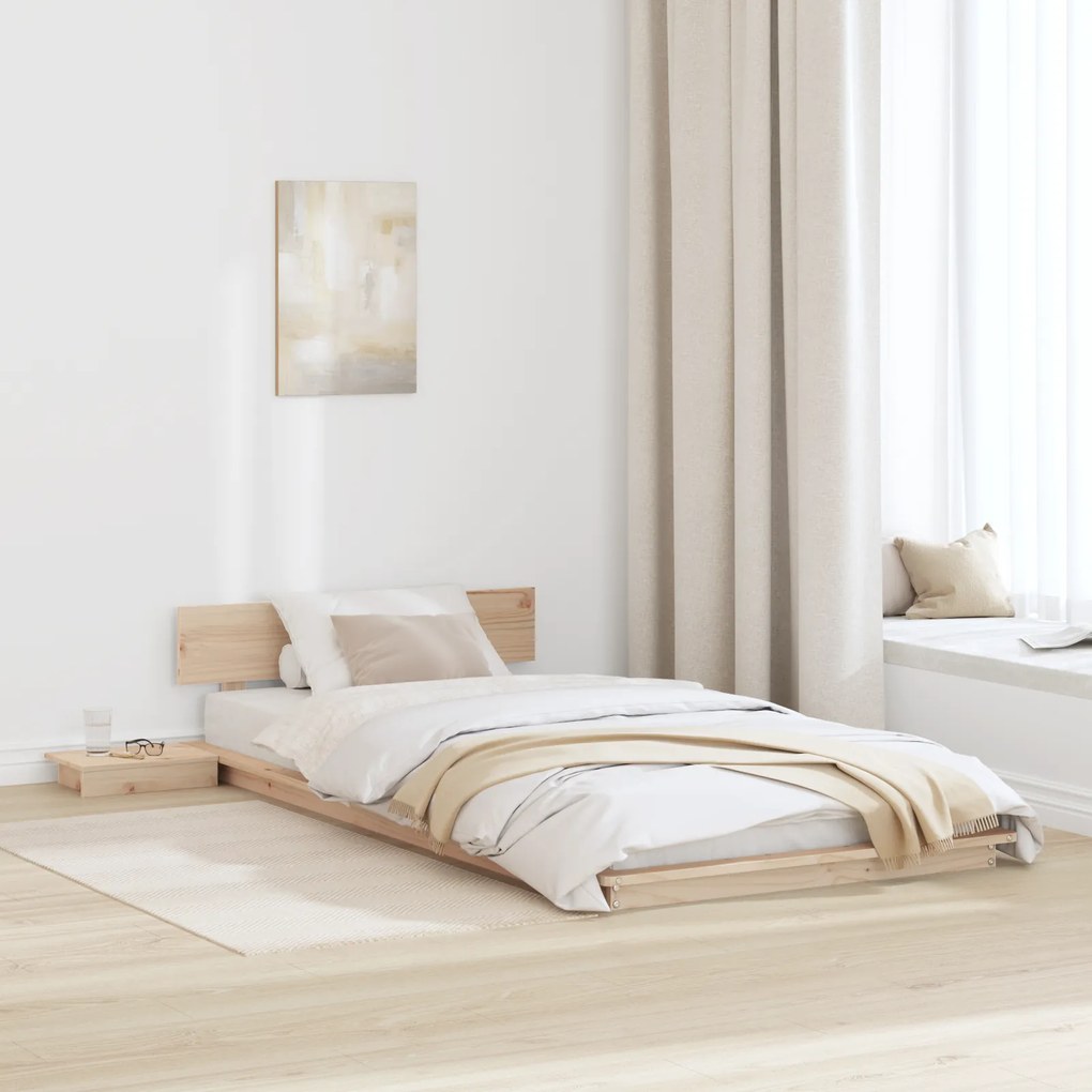 vidaXL Σκελετός Κρεβατιού με Κομοδίνα 90x200εκ Μασίφ Ξύλο