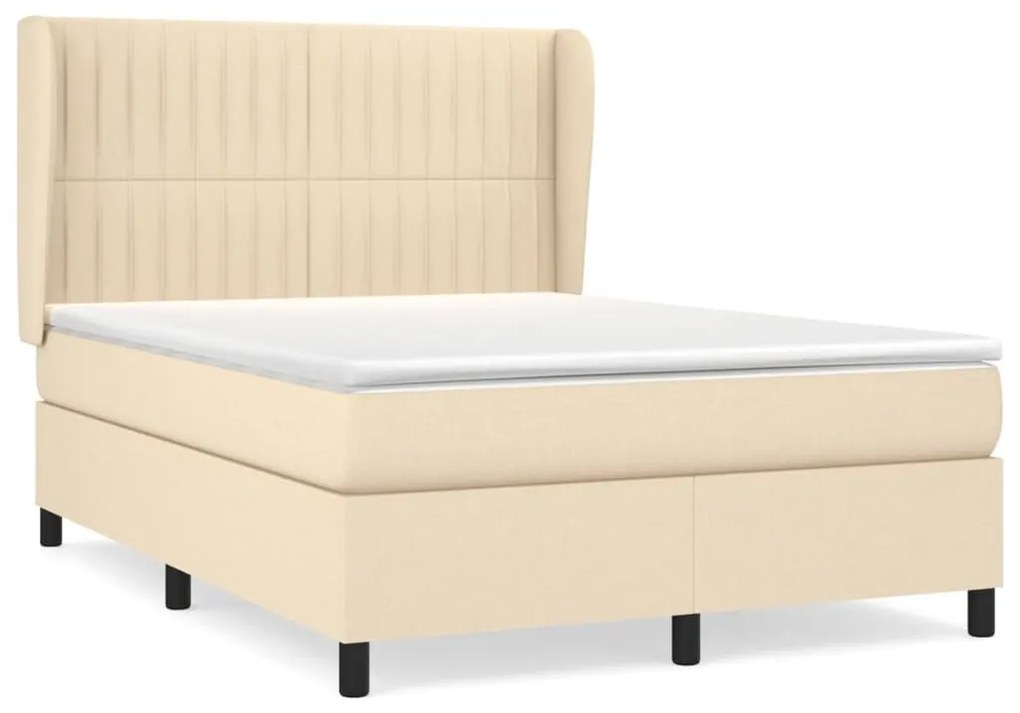 Κρεβάτι Boxspring με Στρώμα Κρεμ 140x200 εκ. Υφασμάτινο - Κρεμ