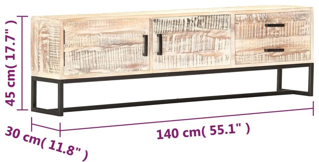 Έπιπλο Τηλεόρασης Λευκό 140 x 30 x 45 εκ. Μασίφ Ξύλο Ακακίας - Λευκό