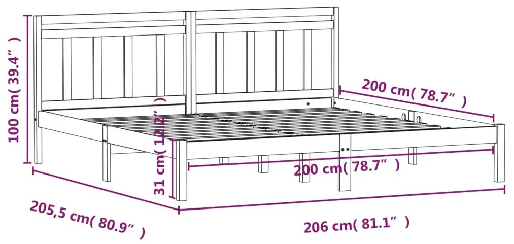 Πλαίσιο Κρεβατιού Γκρι 200 x 200 εκ. από Μασίφ Ξύλο Πεύκου - Γκρι