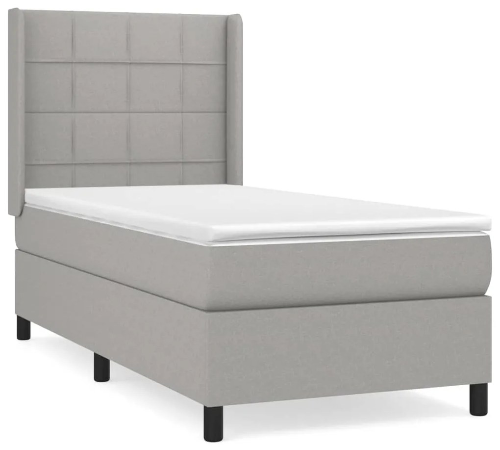 vidaXL Κρεβάτι Boxspring με Στρώμα Ανοιχτό Γκρι 100x200 εκ. Υφασμάτινο