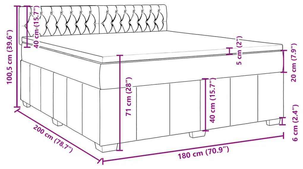 Κρεβάτι Boxspring με Στρώμα Μαύρο 180x200 εκ. Υφασμάτινο - Μαύρο