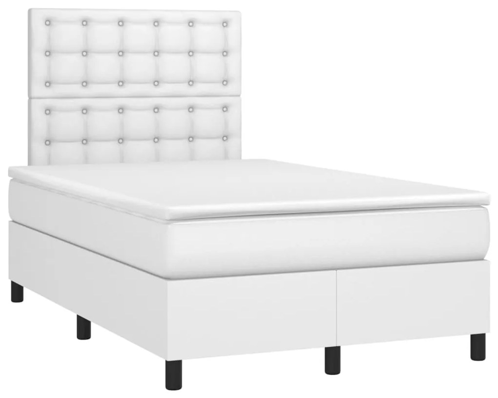 vidaXL Κρεβάτι Boxspring με Στρώμα & LED Λευκό 120x200 εκ. Συνθ. Δέρμα