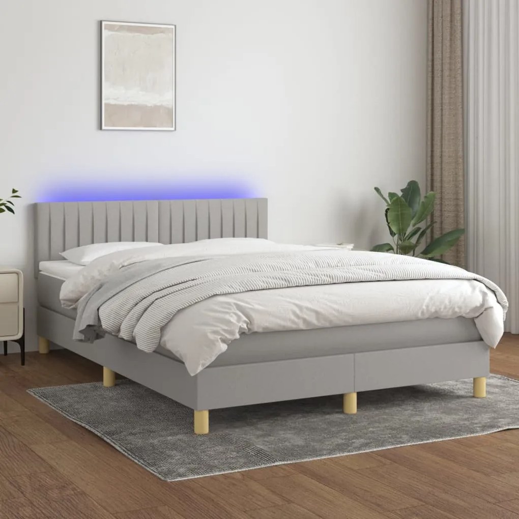 Κρεβάτι Boxspring με Στρώμα &amp; LED Αν.Γκρι 140x190εκ. Υφασμάτινο