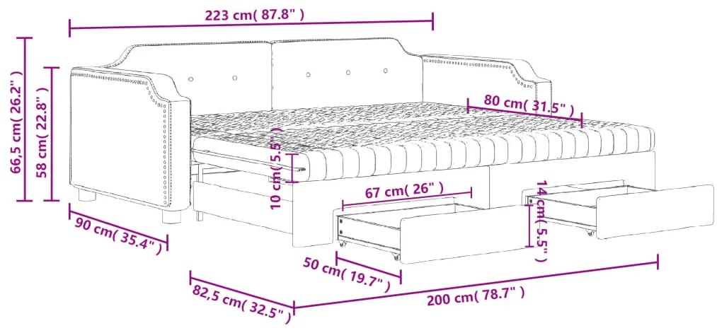 Καναπές Κρεβάτι Συρόμενος Κρεμ 80x200 εκ Υφασμάτινος &amp; Συρτάρια - Κρεμ