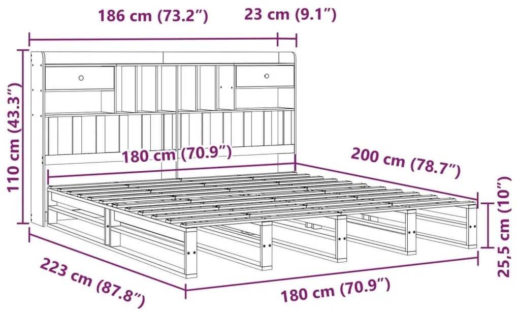 ΚΡΕΒΑΤΙ ΒΙΒΛΙΟΘΗΚΗ ΧΩΡΙΣ ΣΤΡΩΜΑ 180X200 ΕΚ ΜΑΣΙΦ ΞΥΛΟ ΠΕΥΚΟΥ 3323970