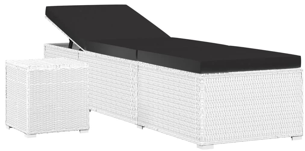 vidaXL Ξαπλώστρα Λευκή από Συνθετικό Ρατάν με Μαξιλάρι / Τραπεζάκι