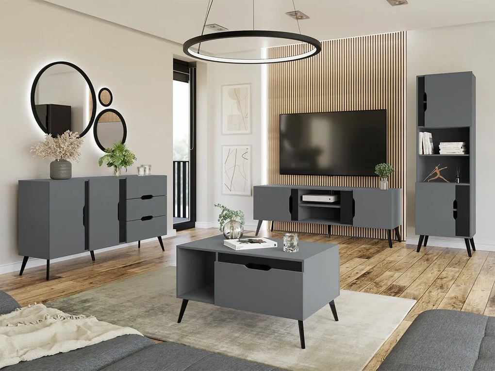 Τραπέζι Tv Comfivo G102, Μαύρο, Γκρι, Ο αριθμός των θυρών: 2, 151x55x42cm, 27 kg | Epipla1.gr