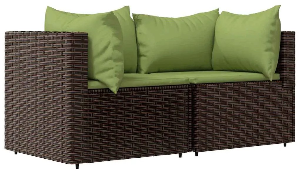 vidaXL Καναπέδες Κήπου Γωνιακοί με Μαξιλάρια 2 τεμ. Καφέ Συνθ. Ρατάν